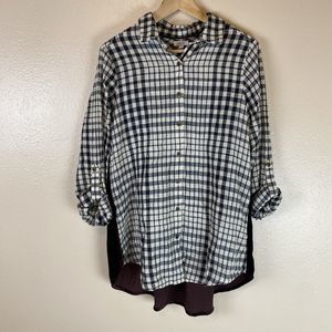 Kyla Seo M Button Down Shirt Blouse Top Velvet Embroidered Floral Plaid